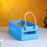 Кашпо деревянное 24.5×13.5×9 см "Двушка Лайт" реечное, ручка верёвка, голубой Дарим Красиво, фото 2