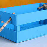 Кашпо деревянное 24.5×13.5×9 см "Двушка Лайт" реечное, ручка верёвка, голубой Дарим Красиво, фото 4