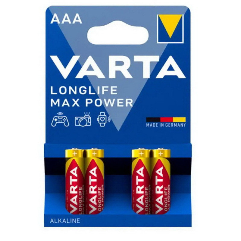 Батарейка алкалиновая Varta 4703 Longlife Max Power, AАA, LR03-BL4, 1.5В, блистер, цена за 1 шт.