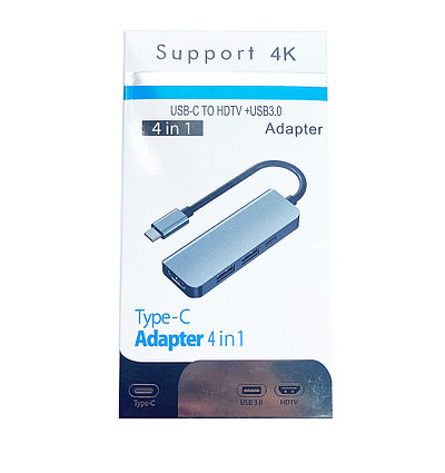 Хаб USB Type-C 4в1 (конвертор портов) - 1x HDMI 4K, 2x USB 3.0, 1х USB-C
