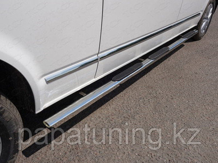 Пороги овальные с накладкой 75х42 мм ТСС для Volkswagen Transporter 2017-, фото 1