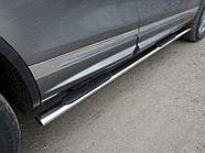 Пороги овальные с накладкой 75х42 мм ТСС для Volkswagen Touareg R-Line 2014-