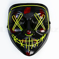 Неоновая маска светящаяся "Судная ночь" на резинке с пультом управления 3 режима свечения желтая