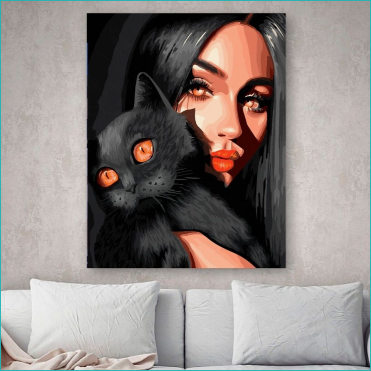 Картина по номерам "Девушка с черным котом" (40х50) - фото 2 - id-p108837972
