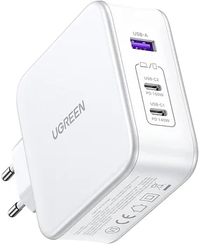 Адаптер Евровилка 220V на 2xUSB-C+1 USB, 3A/5V, 140W, QC 3.0, Gan X (15339) UGREEN