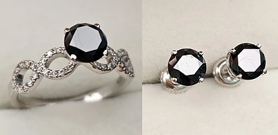 Золотой набор с бриллиантами (кольцо с черным бриллиантом  0.91Ct и белыми бриллиантами 0,20Сt , серьги 2,53 )