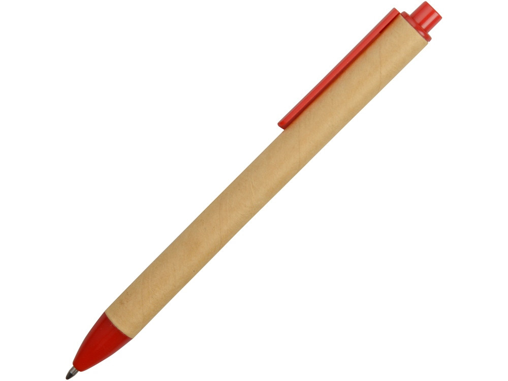 Ручка картонная пластиковая шариковая Эко 2.0, бежевый/красный - фото 3 - id-p108862542