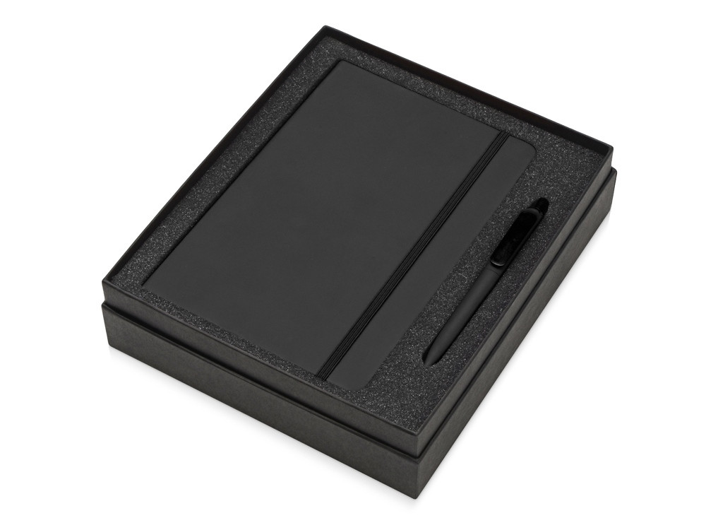 Подарочный набор Vision Pro soft-touch с ручкой и блокнотом А5, черный - фото 2 - id-p108863962