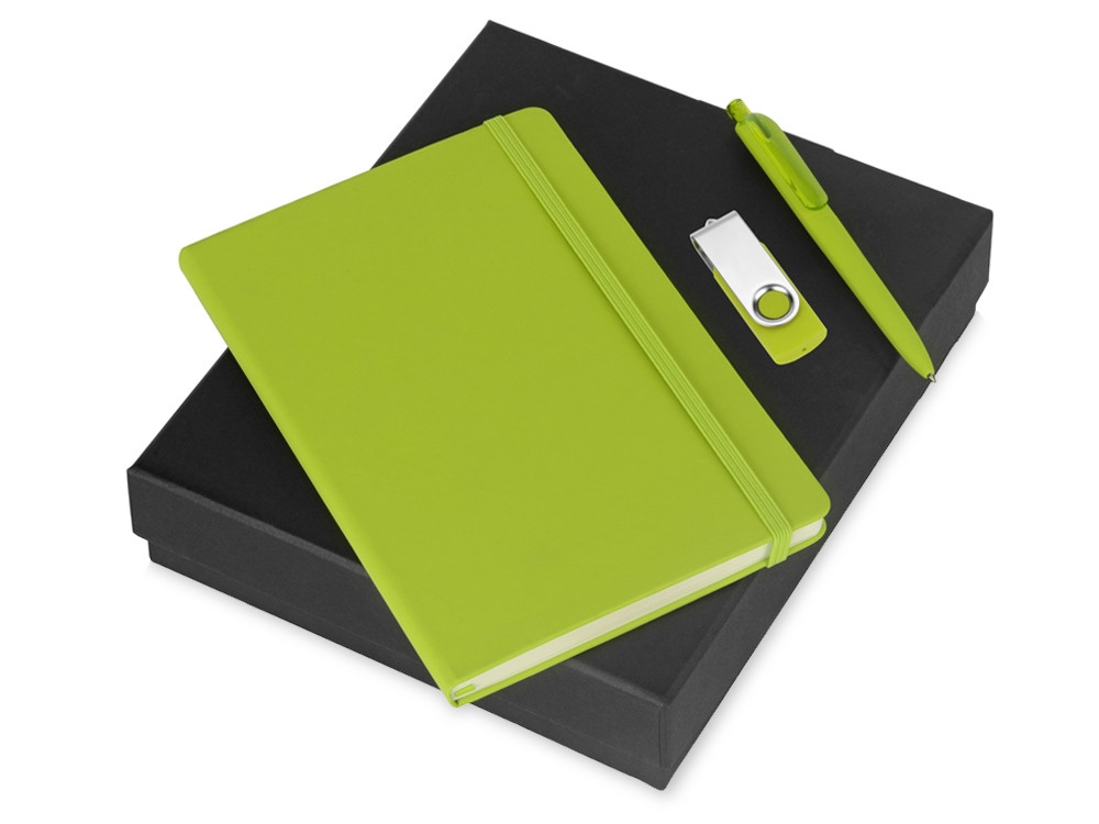 Подарочный набор Vision Pro Plus soft-touch с флешкой, ручкой и блокнотом А5, зеленый - фото 1 - id-p108863963