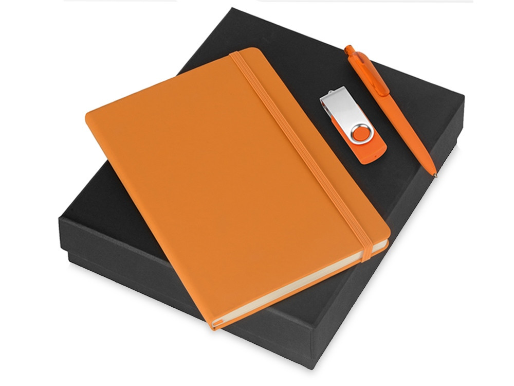 Подарочный набор Vision Pro Plus soft-touch с флешкой, ручкой и блокнотом А5, оранжевый - фото 1 - id-p108863965