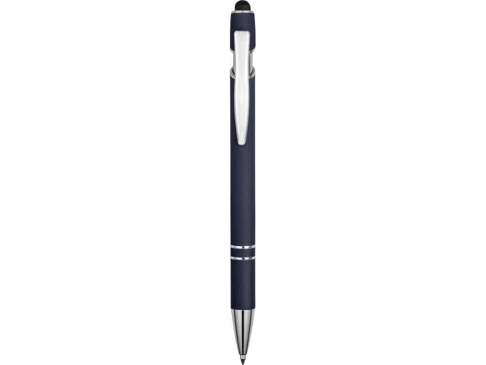 Ручка металлическая soft-touch шариковая со стилусом Sway, темно-синий/серебристый - фото 2 - id-p108863128