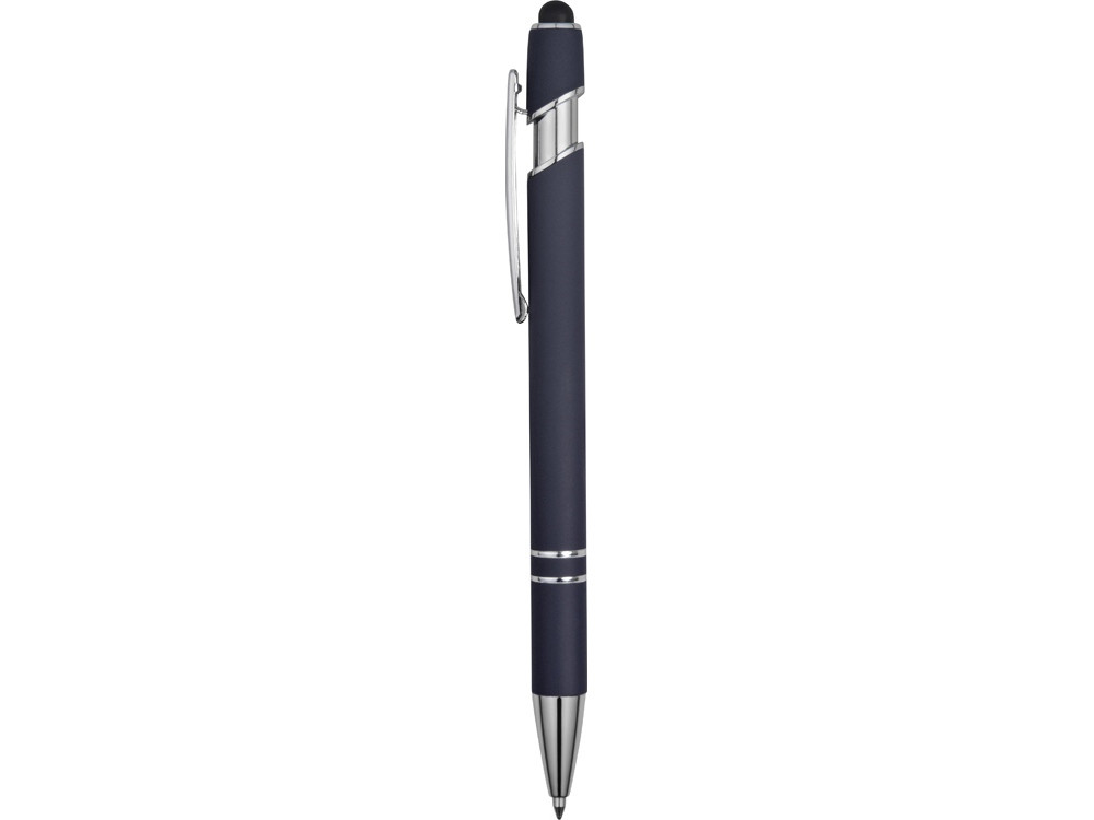 Ручка металлическая soft-touch шариковая со стилусом Sway, темно-синий/серебристый - фото 1 - id-p108863128