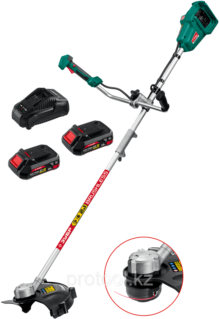 ЗУБР 36В бесщеточный триммер, 2х18В АКБ (2Ач) . ТАБ-365-22