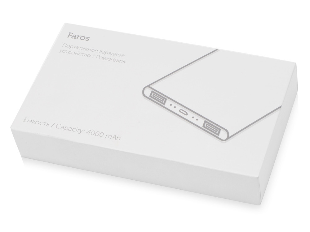 Портативное зарядное устройство с белой подсветкой логотипа Faros, soft-touch, 4000 mAh - фото 8 - id-p108865167
