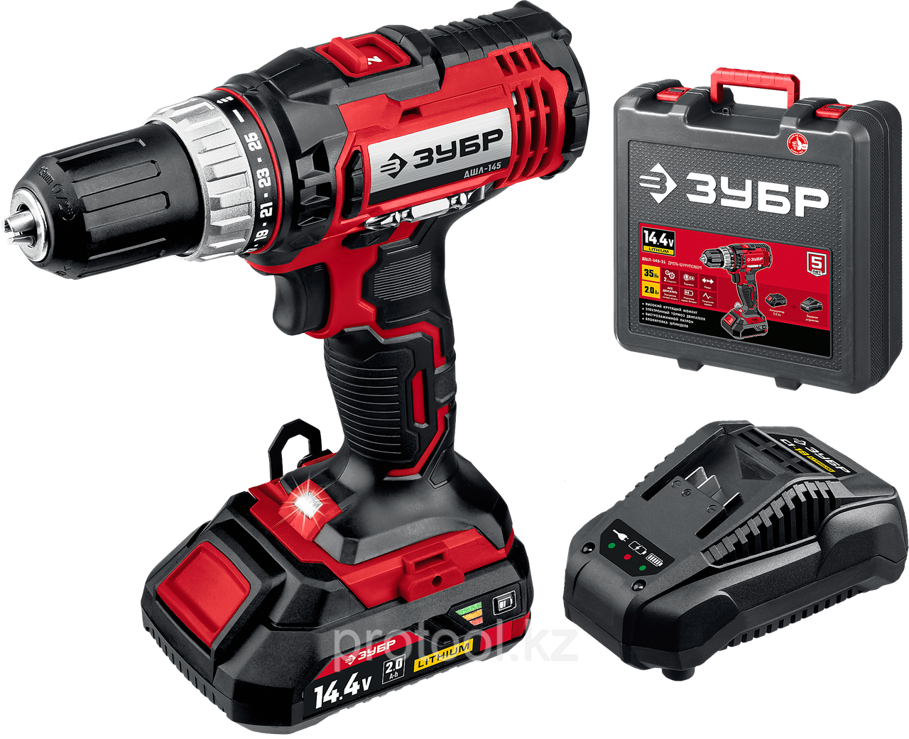 ЗУБР 14.4В, 1 АКБ, в кейсе, дрель-шуруповер. ДШЛ-145-21