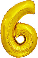 Фольгаланған шар цифры 6 (40"/100 см) Алтын, 1 дана Foil ballon, Қытай