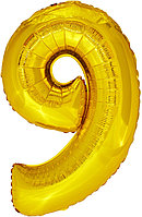 Фольгированный шар цифра 9 (40''/100 см) Золото, 1 шт. Foil ballon, Китай
