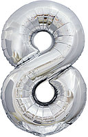 Фольгированный шар цифра 8 (40''/100 см) Серебро, 1 шт. Foil ballon, Китай