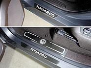 Накладки на пороги внутренние и внешние (шлифованные надпись) 6шт ТСС для Volkswagen Touareg R-Line 2014-