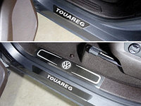 Накладки на пороги внутренние и внешние (шлифованные надпись) 6шт ТСС для Volkswagen Touareg 2014-2018