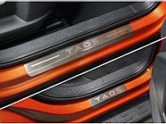 Накладки на пороги (лист шлифованный надпись Taos) 4шт ТСС для Volkswagen Taos 2021-