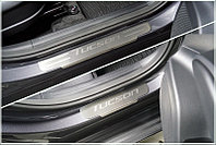 Накладки на пороги (лист шлифованный надпись Tucson) 4 шт ТСС для Hyundai Tucson 2021-