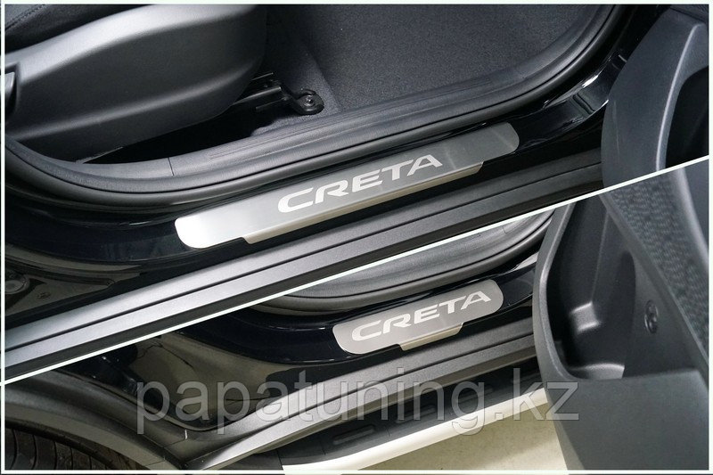 Накладки на пороги (лист шлифованный надпись Creta) 4шт ТСС для Hyundai Creta 2021- - фото 1 - id-p108851587