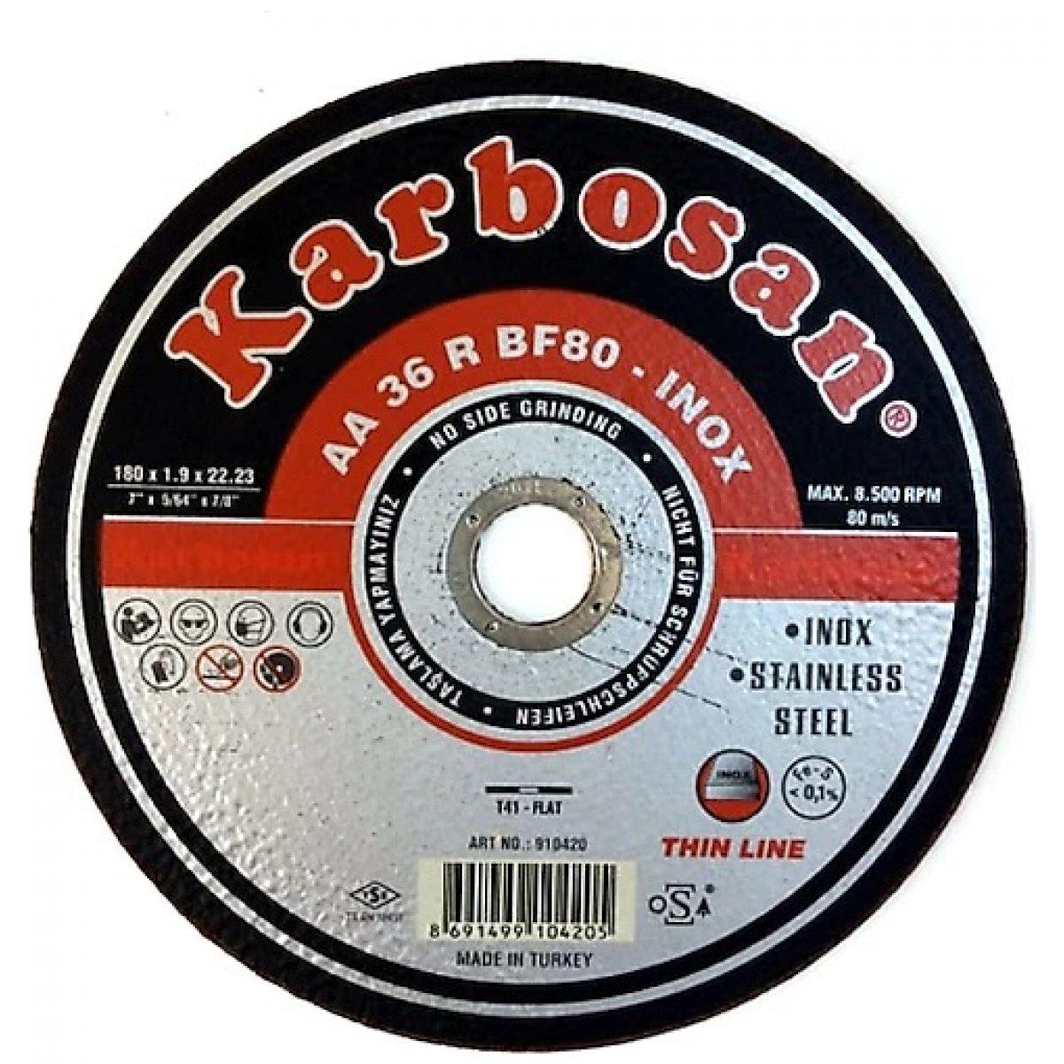 Круги отрезные 180x1,6x22  Нержавеющая сталь  Karbosan AA36R (INOX)