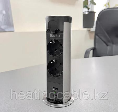 Shelbi Выдвижной-автоматический настольный розеточный блок на 2 розетки 200B, 1 USB, 1 Type-C, черный, фото 1