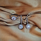 Серебряный комплект "Королевский" Кольцо и Серьги, 925 серебро, муассанит, фото 3