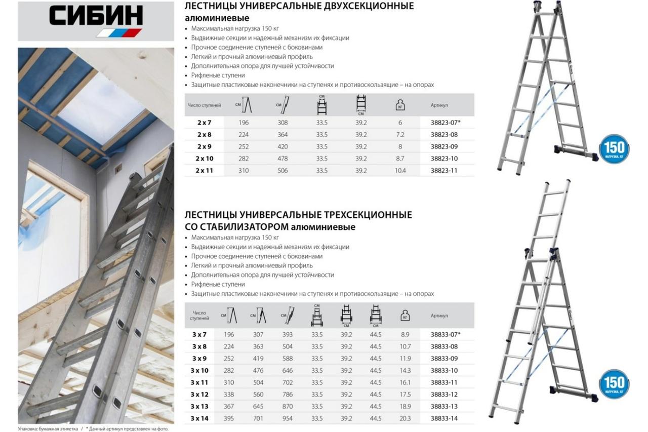 Двухсекционная лестница СИБИН, 10 ступеней, со стабилизатором, алюминиевая - фото 4 - id-p107621472