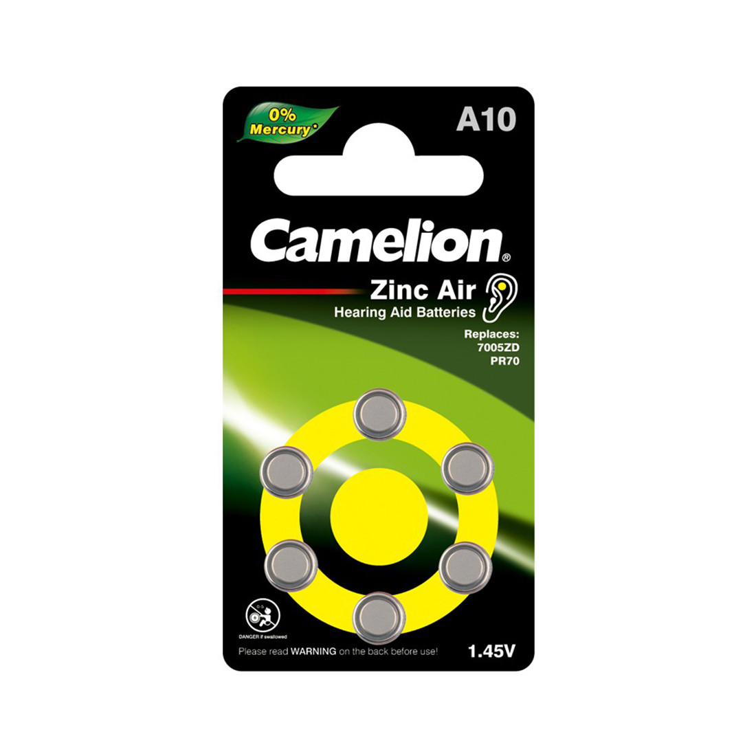 Батарейка CAMELION Zinc Air A10-BP6(0%Hg) 6 шт. в блистере - фото 1 - id-p96467204