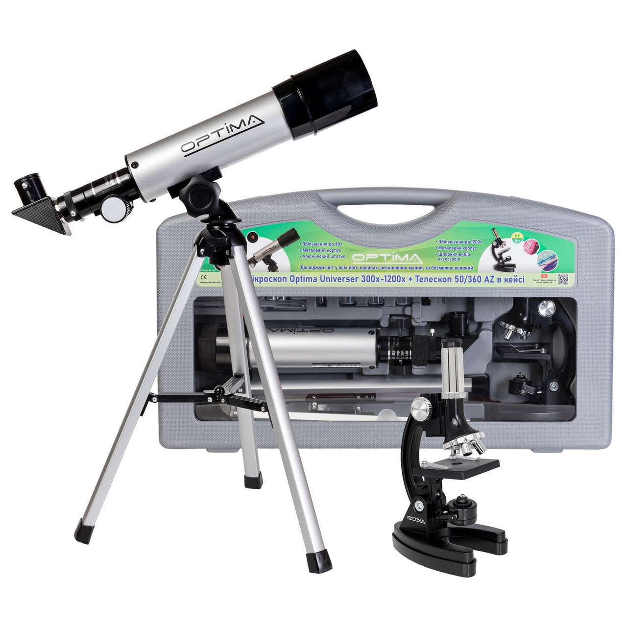 Микроскоп Optima Universer 300x-1200x + Телескоп 50/360 AZ в кейсе (MBTR-Uni-01-103) - фото 1 - id-p108929792