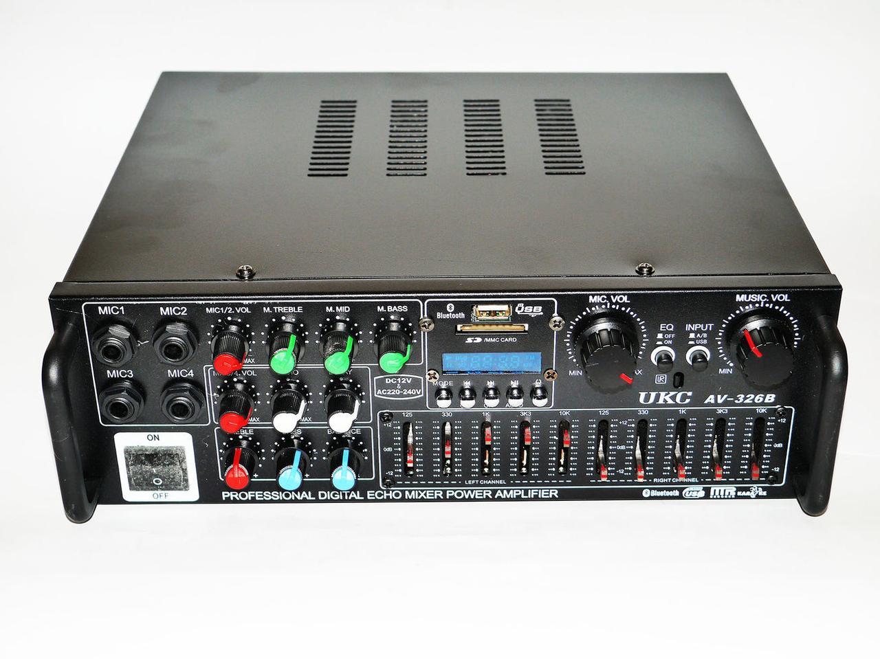 Мощный усилитель звука для колонок UKC AV-326BT Bluetooth Караоке на 4 микрофона - фото 7 - id-p108928897