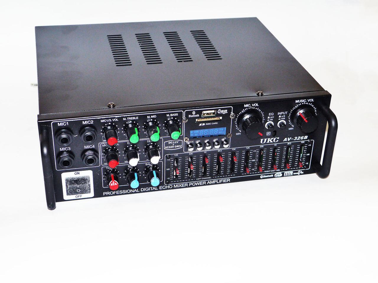 Мощный усилитель звука для колонок UKC AV-326BT Bluetooth Караоке на 4 микрофона - фото 9 - id-p108928897