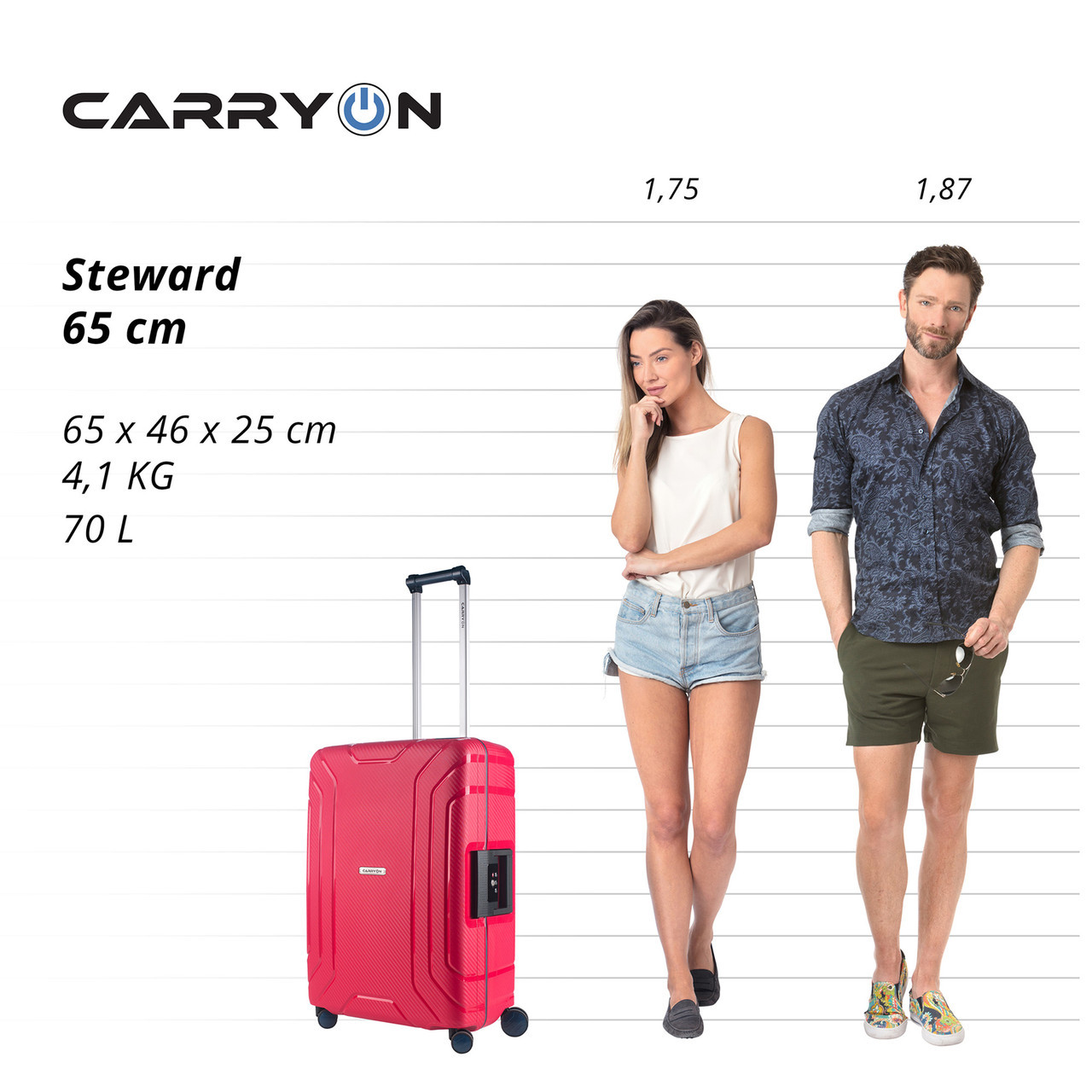 Чемодан CarryOn Steward (M) Red (502262) - фото 10 - id-p108932345