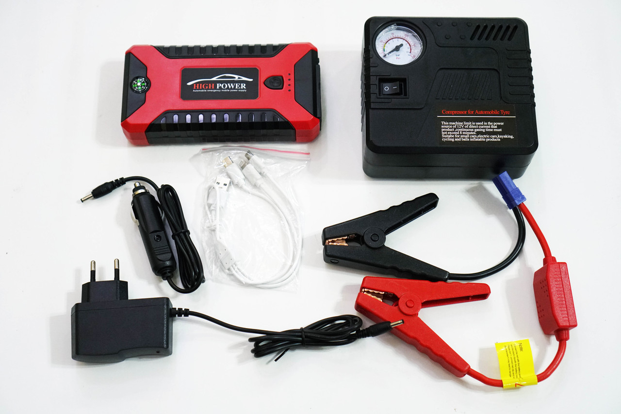 Car jump starter 20000mAh Power Bank зарядно пусковое устройство для машины 4хUSB+Фонарик + КОМПРЕССОР - фото 1 - id-p108933433