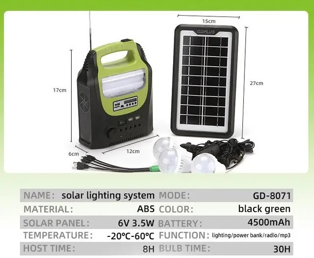Портативная солнечная автономная система Solar GDPlus GD-8071 + FM радио + Bluetooth - фото 3 - id-p108933436