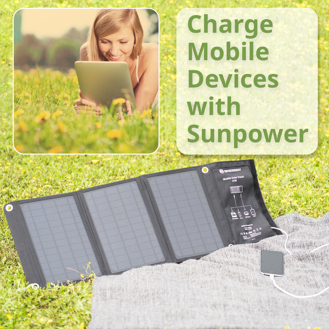 Портативное зарядное устройство для солнечной панели Bresser Mobile Solar Charger 21 Watt USB DC (3810030) - фото 7 - id-p108933571