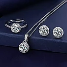 Серебряный комплект "Моя любовь" кольцо, кулон, цепочка, серьги, 925 серебро, муассанит, фото 2