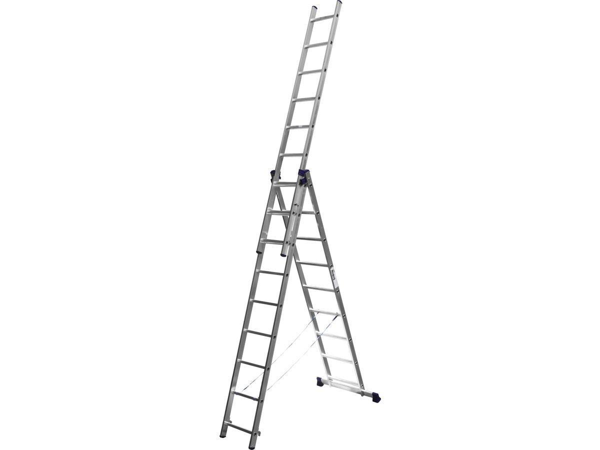Трехсекционная лестница СИБИН, 9 ступеней, со стабилизатором, алюминиевая - фото 1 - id-p107621465