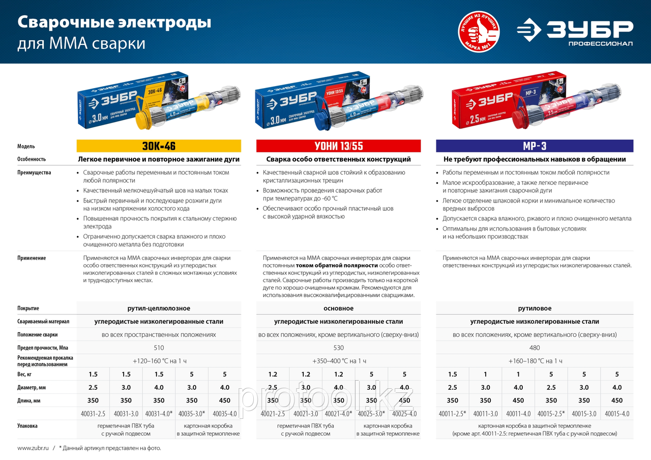 ЗУБР электрод сварочный МР-3 рутиловый, d 3.0 х 350 мм, 1 кг в коробке. - фото 3 - id-p108943678