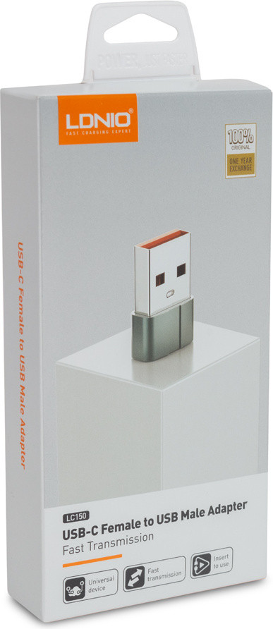 Переходник, LDNIO, LC150, Type-C на USB A, Адаптер, Серый - фото 1 - id-p108749586