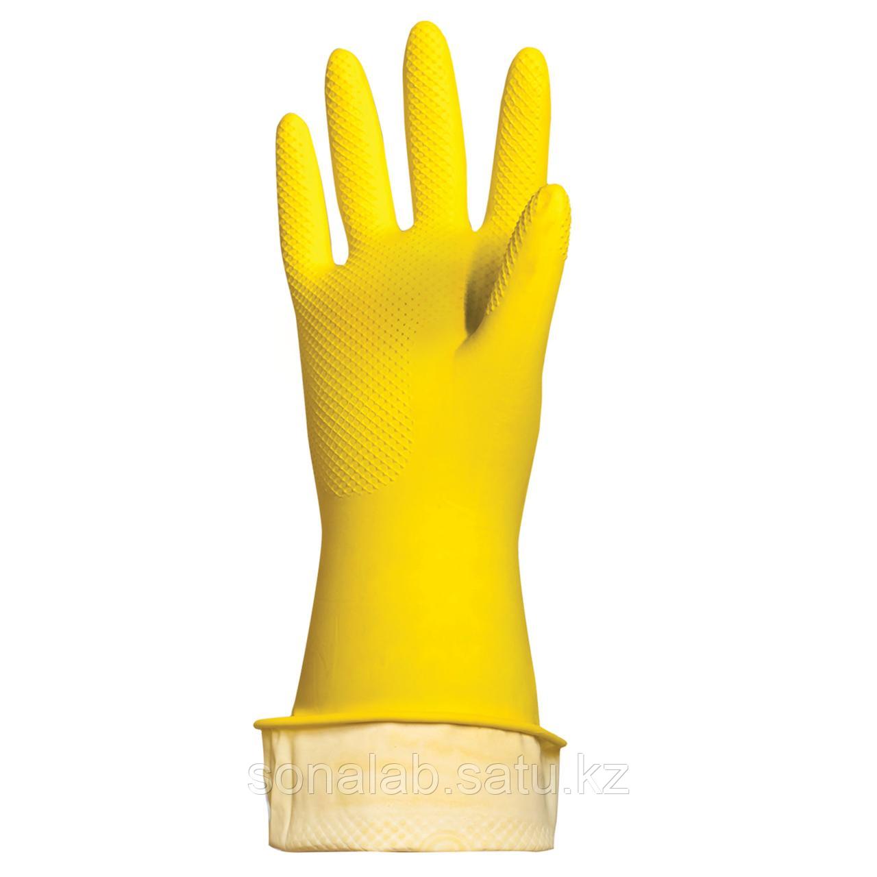 Перчатки желтые, латексные, плотные, ЛАЙМА, с х/б напылением, размер M, 1 пара - фото 3 - id-p108957936
