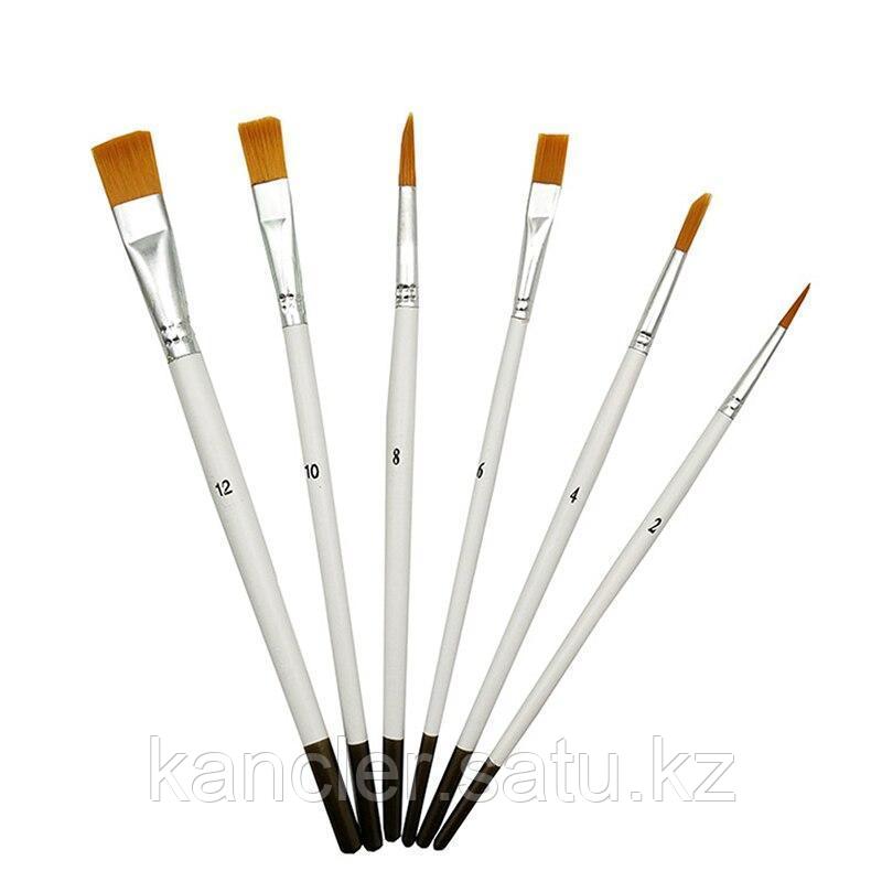 Набор кистей Artist Brush 6 шт бел+крас, черн+крас, корич, коричн плоская Ассорти