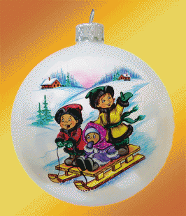 Елочный шар"Дети на санках" новогоднее украшение