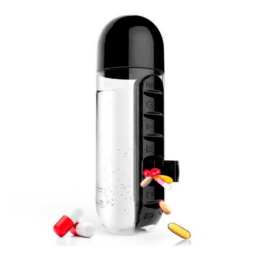 Бутылка для воды пластиковая с пеналом для таблеток - фото 1 - id-p108961308