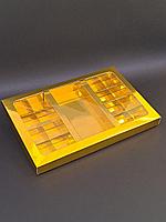 Коробка внешний размер 29,5*19,5*3см,внутренний размер(27*17*3) крышка с окном + дно золото