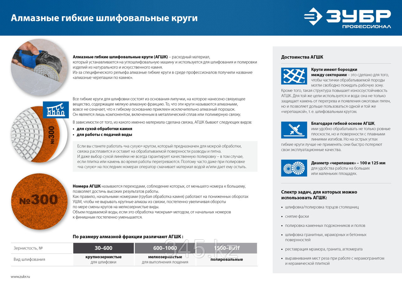 Алмазный гибкий шлифовальный круг ЗУБР 100мм №800 (Черепашка) для мокрого шлифования - фото 3 - id-p108962876