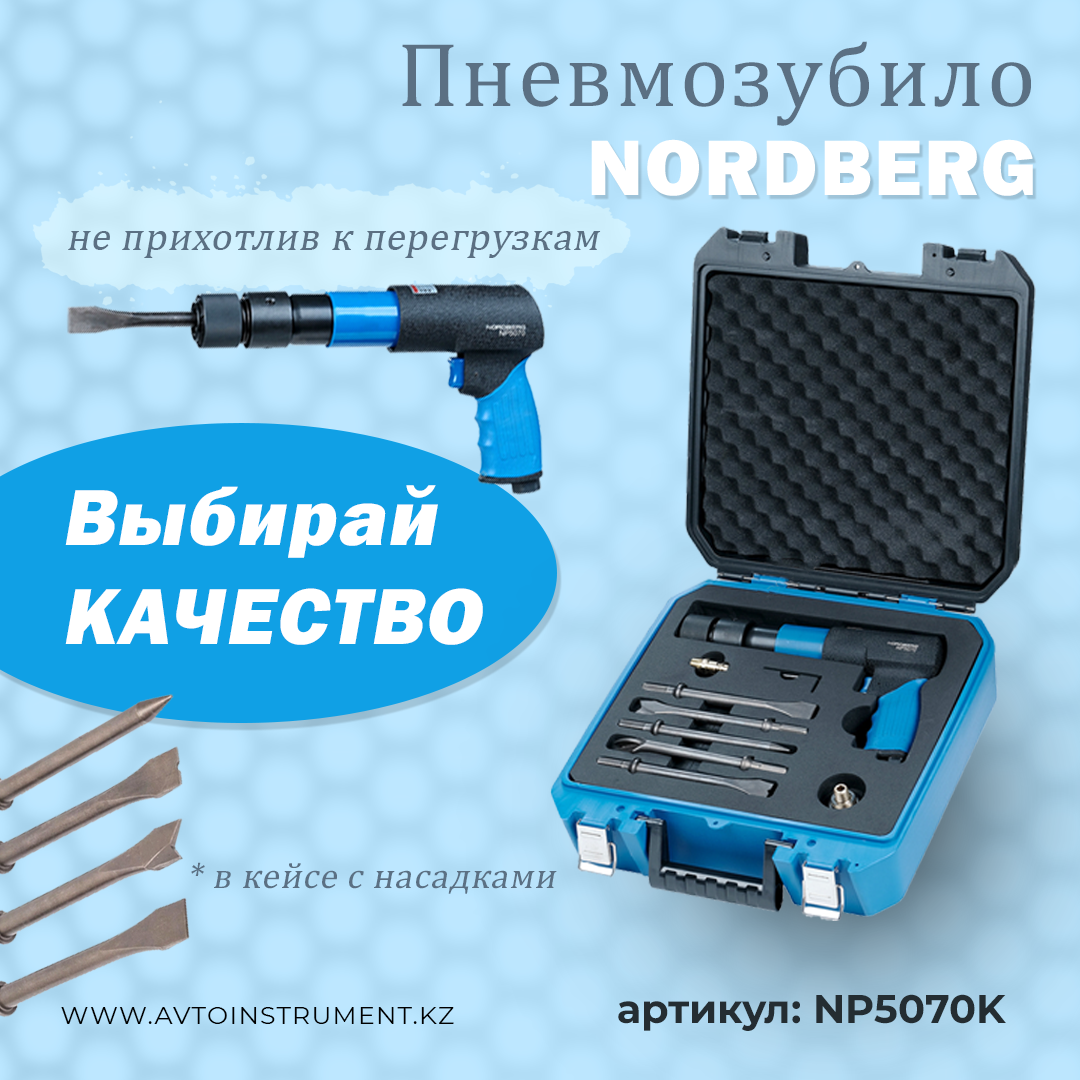 Пневмозубило 250мм с комплектом насадок и быстросъемн. держателем в кейсе NORDBERG NP5070K - фото 1 - id-p107145621